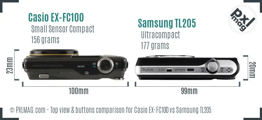 Casio EX-FC100 vs Samsung TL205 top view buttons comparison
