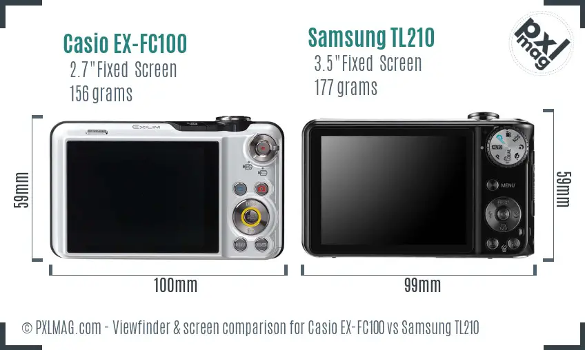 Casio EX-FC100 vs Samsung TL210 Screen and Viewfinder comparison