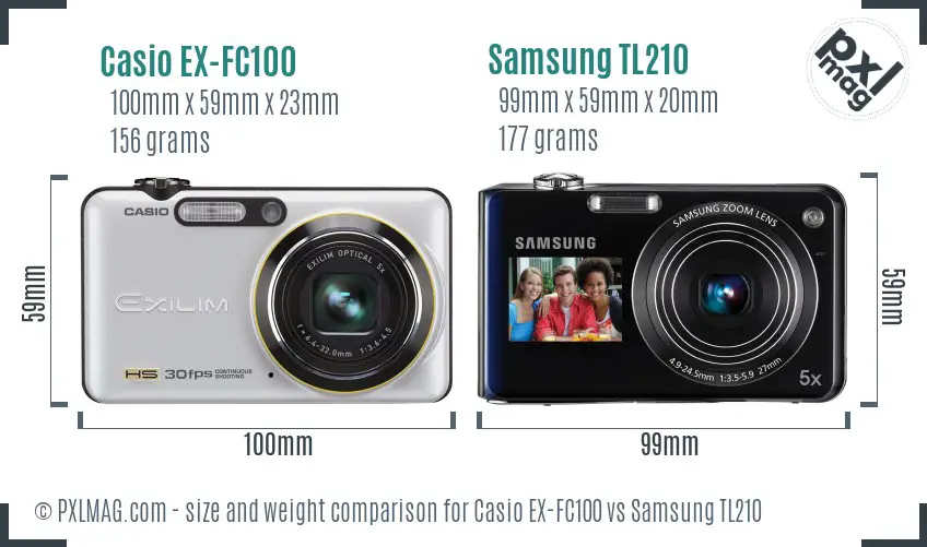 Casio EX-FC100 vs Samsung TL210 size comparison