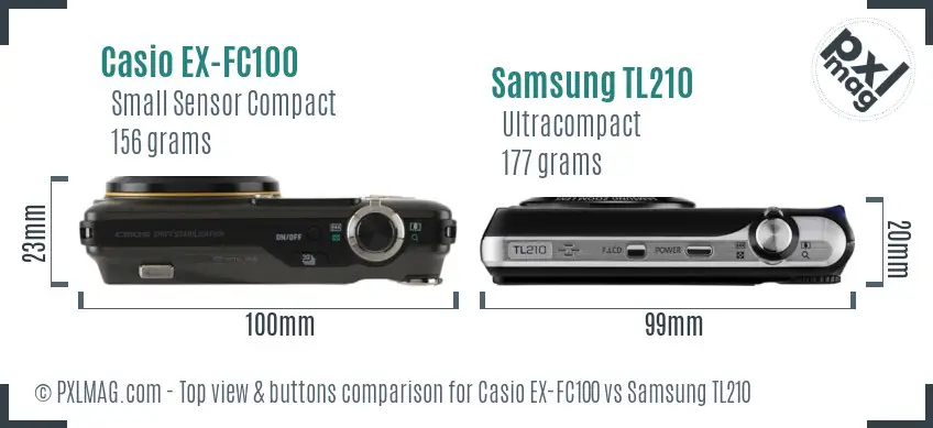 Casio EX-FC100 vs Samsung TL210 top view buttons comparison