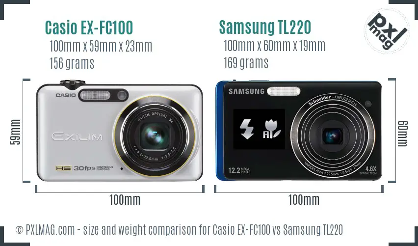 Casio EX-FC100 vs Samsung TL220 size comparison
