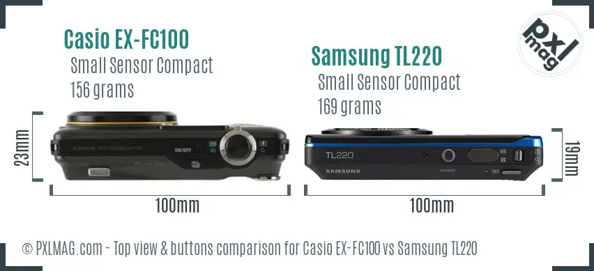 Casio EX-FC100 vs Samsung TL220 top view buttons comparison