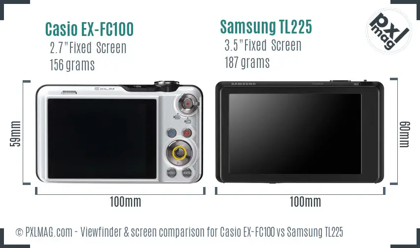 Casio EX-FC100 vs Samsung TL225 Screen and Viewfinder comparison