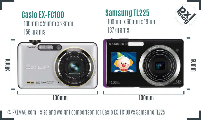 Casio EX-FC100 vs Samsung TL225 size comparison
