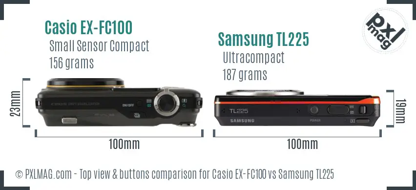 Casio EX-FC100 vs Samsung TL225 top view buttons comparison