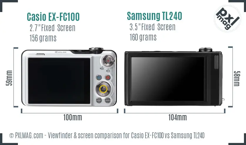 Casio EX-FC100 vs Samsung TL240 Screen and Viewfinder comparison