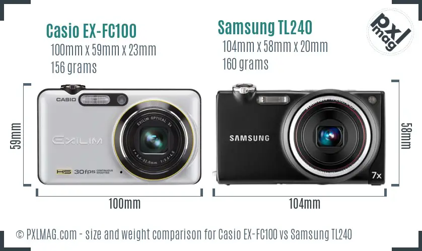 Casio EX-FC100 vs Samsung TL240 size comparison