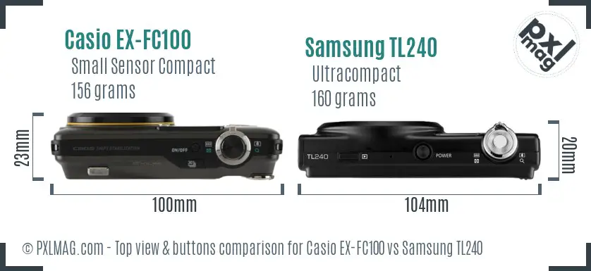 Casio EX-FC100 vs Samsung TL240 top view buttons comparison