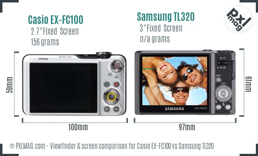 Casio EX-FC100 vs Samsung TL320 Screen and Viewfinder comparison