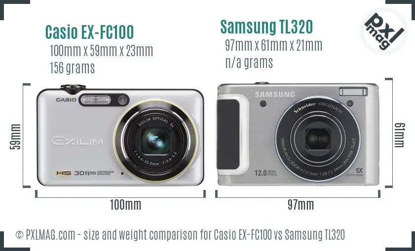 Casio EX-FC100 vs Samsung TL320 size comparison