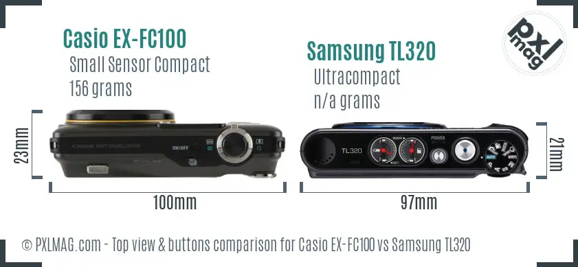 Casio EX-FC100 vs Samsung TL320 top view buttons comparison