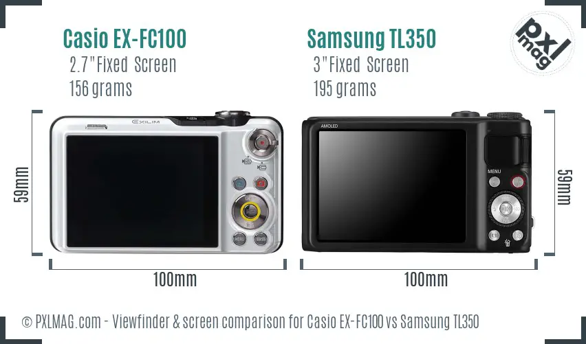 Casio EX-FC100 vs Samsung TL350 Screen and Viewfinder comparison
