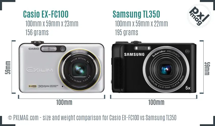 Casio EX-FC100 vs Samsung TL350 size comparison