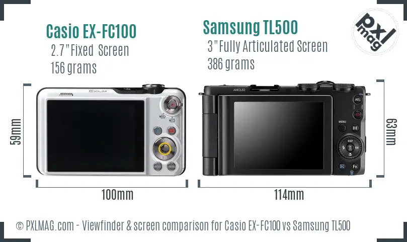 Casio EX-FC100 vs Samsung TL500 Screen and Viewfinder comparison