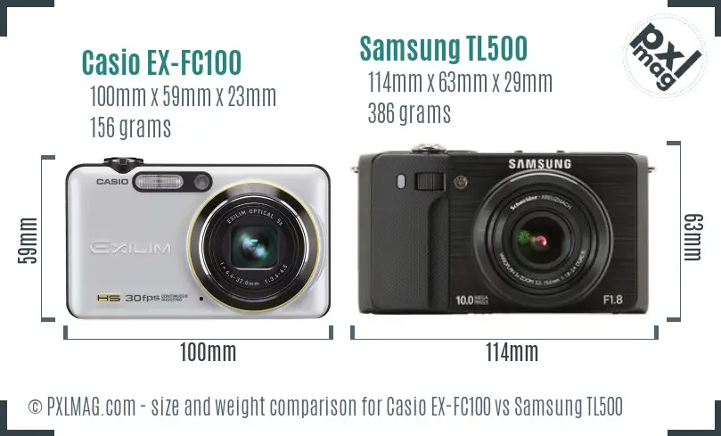 Casio EX-FC100 vs Samsung TL500 size comparison
