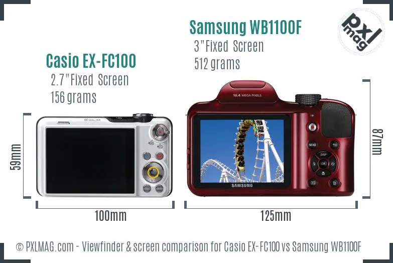 Casio EX-FC100 vs Samsung WB1100F Screen and Viewfinder comparison
