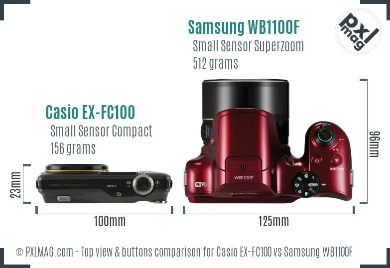 Casio EX-FC100 vs Samsung WB1100F top view buttons comparison