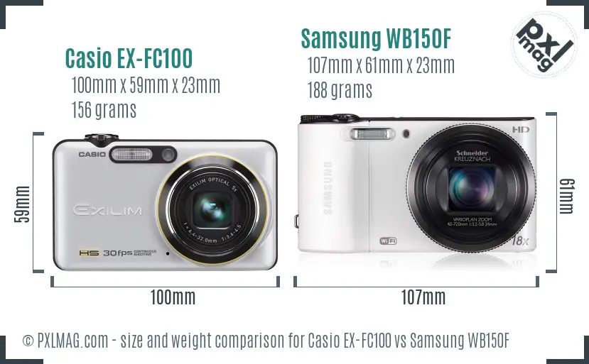 Casio EX-FC100 vs Samsung WB150F size comparison