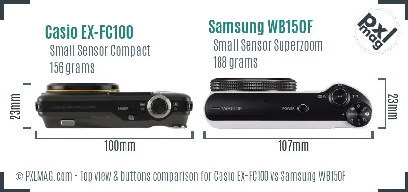Casio EX-FC100 vs Samsung WB150F top view buttons comparison
