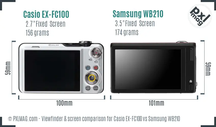Casio EX-FC100 vs Samsung WB210 Screen and Viewfinder comparison