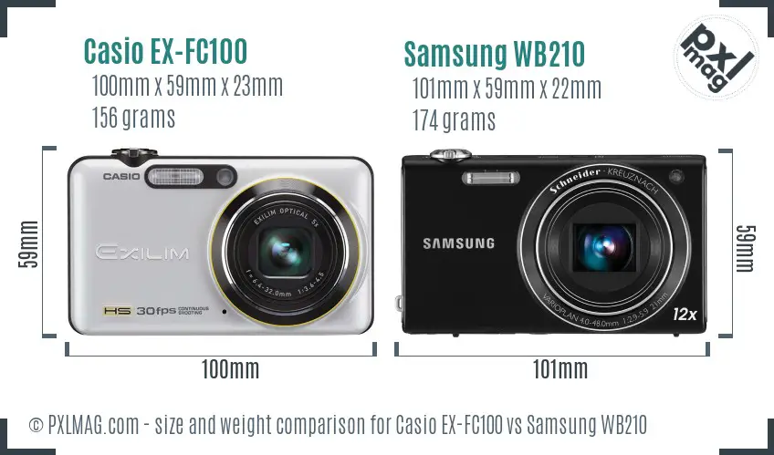 Casio EX-FC100 vs Samsung WB210 size comparison