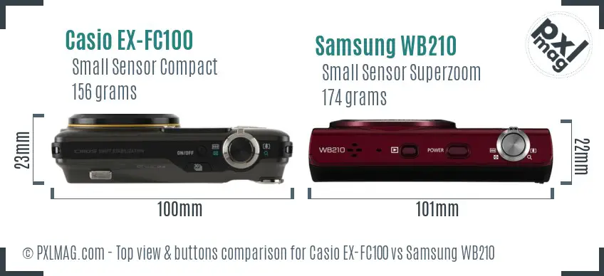 Casio EX-FC100 vs Samsung WB210 top view buttons comparison