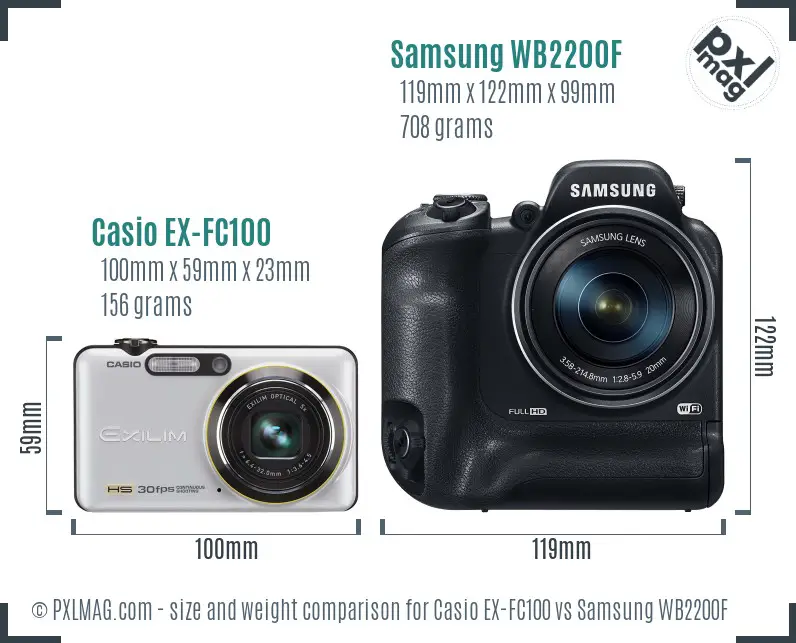 Casio EX-FC100 vs Samsung WB2200F size comparison