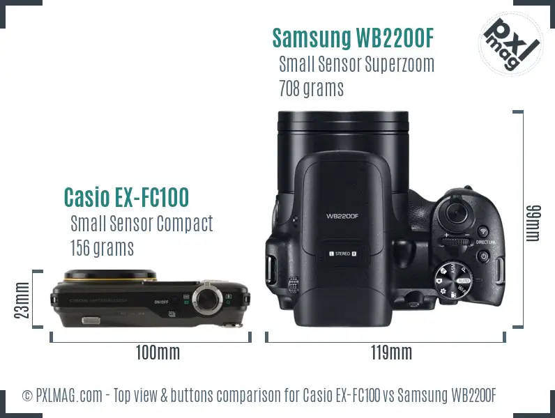 Casio EX-FC100 vs Samsung WB2200F top view buttons comparison