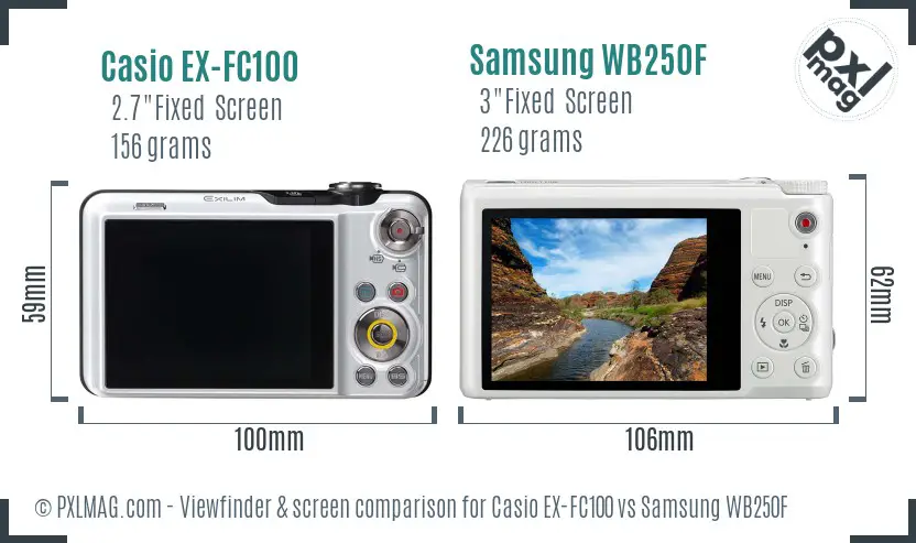 Casio EX-FC100 vs Samsung WB250F Screen and Viewfinder comparison