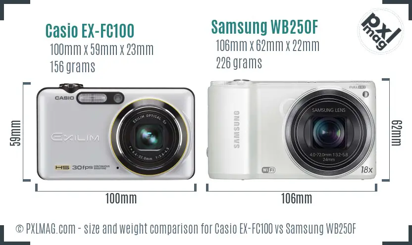 Casio EX-FC100 vs Samsung WB250F size comparison