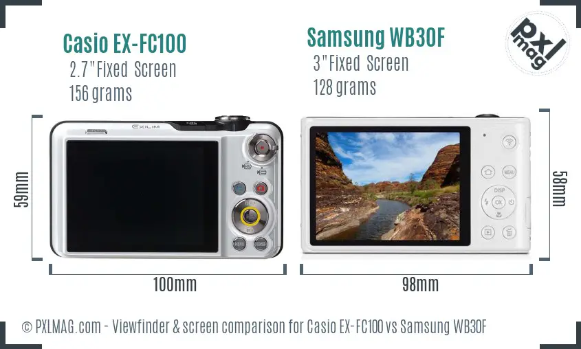 Casio EX-FC100 vs Samsung WB30F Screen and Viewfinder comparison