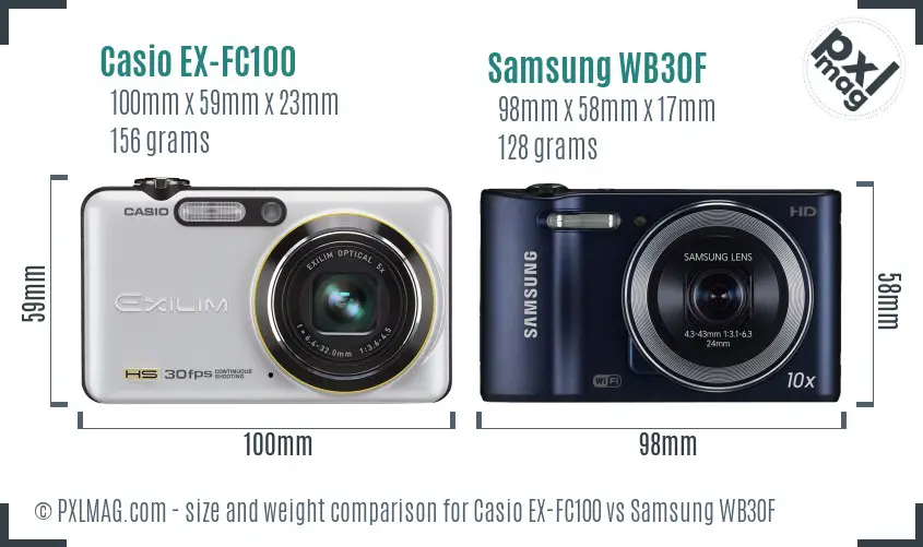 Casio EX-FC100 vs Samsung WB30F size comparison