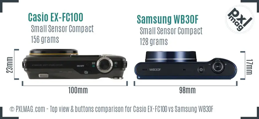 Casio EX-FC100 vs Samsung WB30F top view buttons comparison