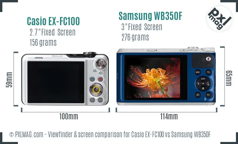 Casio EX-FC100 vs Samsung WB350F Screen and Viewfinder comparison