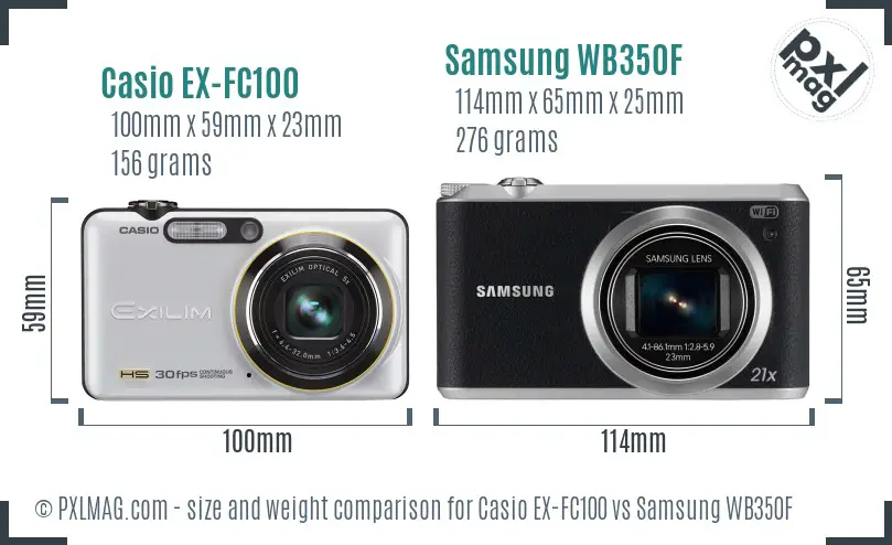 Casio EX-FC100 vs Samsung WB350F size comparison