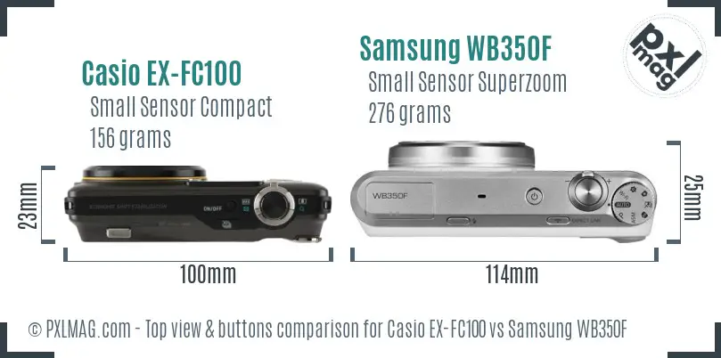 Casio EX-FC100 vs Samsung WB350F top view buttons comparison