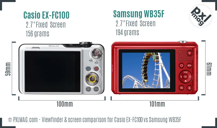 Casio EX-FC100 vs Samsung WB35F Screen and Viewfinder comparison
