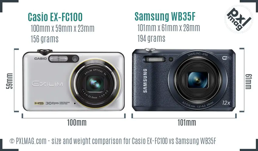 Casio EX-FC100 vs Samsung WB35F size comparison