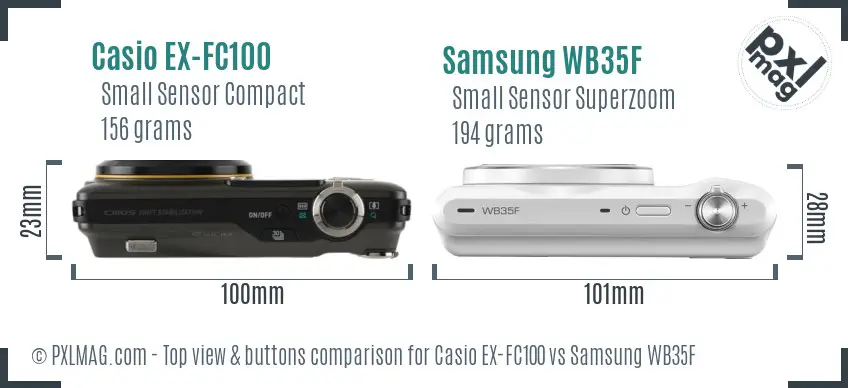 Casio EX-FC100 vs Samsung WB35F top view buttons comparison