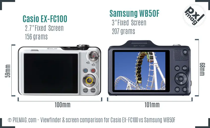 Casio EX-FC100 vs Samsung WB50F Screen and Viewfinder comparison Casio EX-FC100 vs Samsung WB50F Screen and Viewfinder comparison