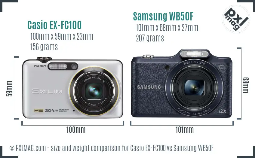 Casio EX-FC100 vs Samsung WB50F size comparison Casio EX-FC100 vs Samsung WB50F size comparison