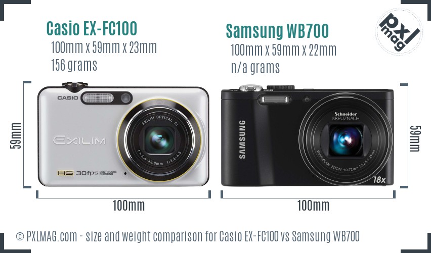 Casio EX-FC100 vs Samsung WB700 size comparison