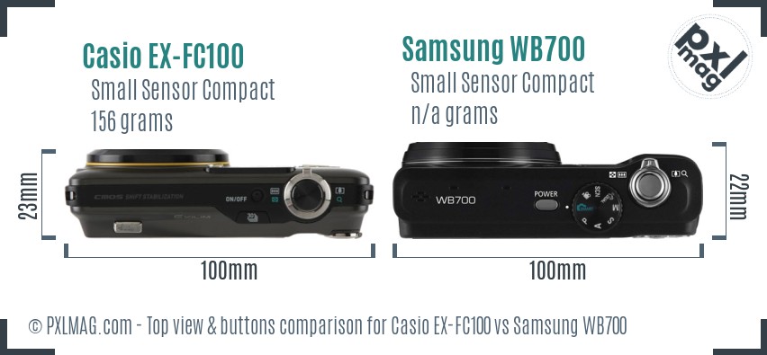 Casio EX-FC100 vs Samsung WB700 top view buttons comparison