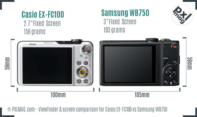 Casio EX-FC100 vs Samsung WB750 Screen and Viewfinder comparison