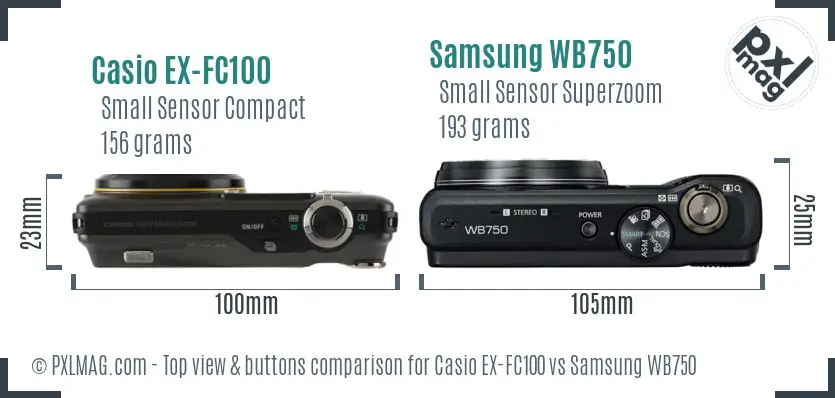 Casio EX-FC100 vs Samsung WB750 top view buttons comparison