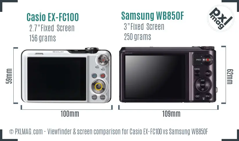 Casio EX-FC100 vs Samsung WB850F Screen and Viewfinder comparison