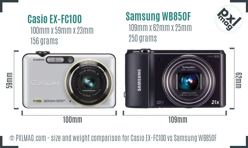 Casio EX-FC100 vs Samsung WB850F size comparison