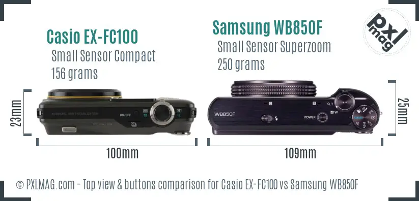 Casio EX-FC100 vs Samsung WB850F top view buttons comparison