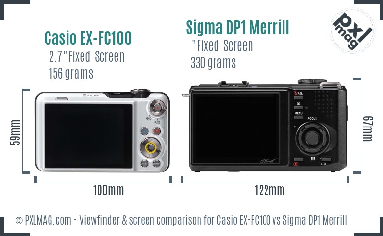 Casio EX-FC100 vs Sigma DP1 Merrill Screen and Viewfinder comparison