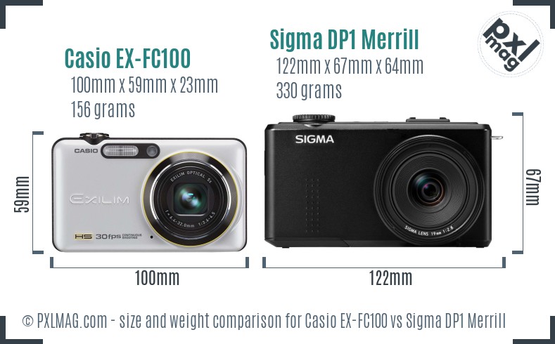 Casio EX-FC100 vs Sigma DP1 Merrill size comparison